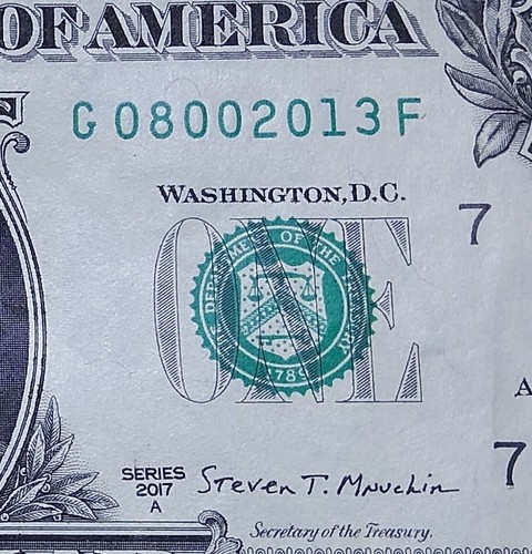 August 2013 birthday anniversary date note fancy serial number crisp $1 G block - Picture 2 of 4