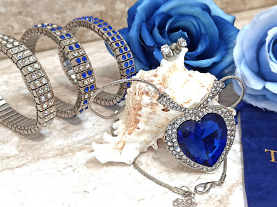 Sapphire Heart Jewelry + 3 Bracelet + earrings Anniversary Birthday wife gift HM
