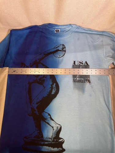 Vintage 1996 Atlanta Olympics XL T-Shirt Blue Tie Dye Discus Thrower Discobolus - Picture 5 of 13
