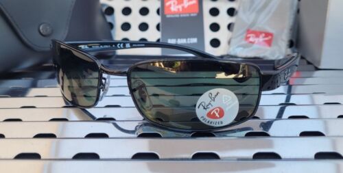 New Ray Ban RB3364 002/5862 Sunglasses Gloss Black w/ 62mm Dark Green Polarized - Picture 1 of 11