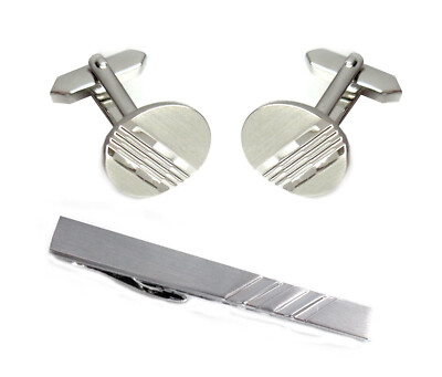 SET Manschettenknöpfe + Krawattennadel silbern 4,8 cm + Box KLS052SALE