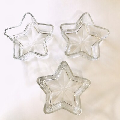 (3) LIBBEY 6'' STAR-SHAPED CLEAR GLASS CANDY/NUT BOWL TRINKET DISH~CELEBRATE