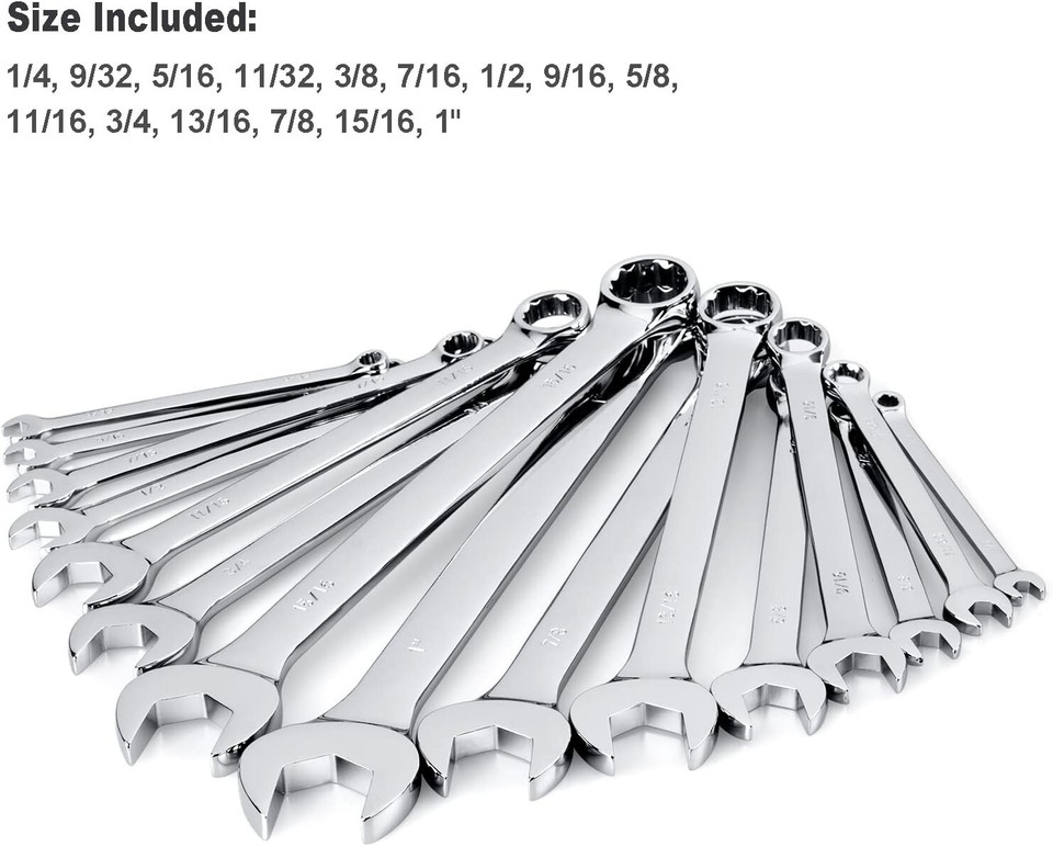 Max Torque 15Piece Premium Combination Wrench Set, Complete SAE Inch