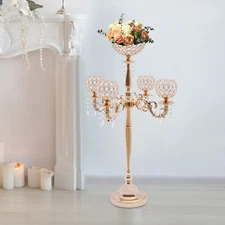 5 Arm Crystal Candelabra Wedding Centerpiece Votive Candle Holder Gold