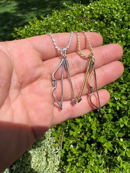 Alternate view of Real 925 Silver 14k Gold Plated Bow Arrow Cupid Pendant Necklace Charm