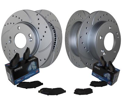 Front Rear Brake Kit Drilled Rotors Akebono Ceramic Pads For Hyundai Elantra FWD