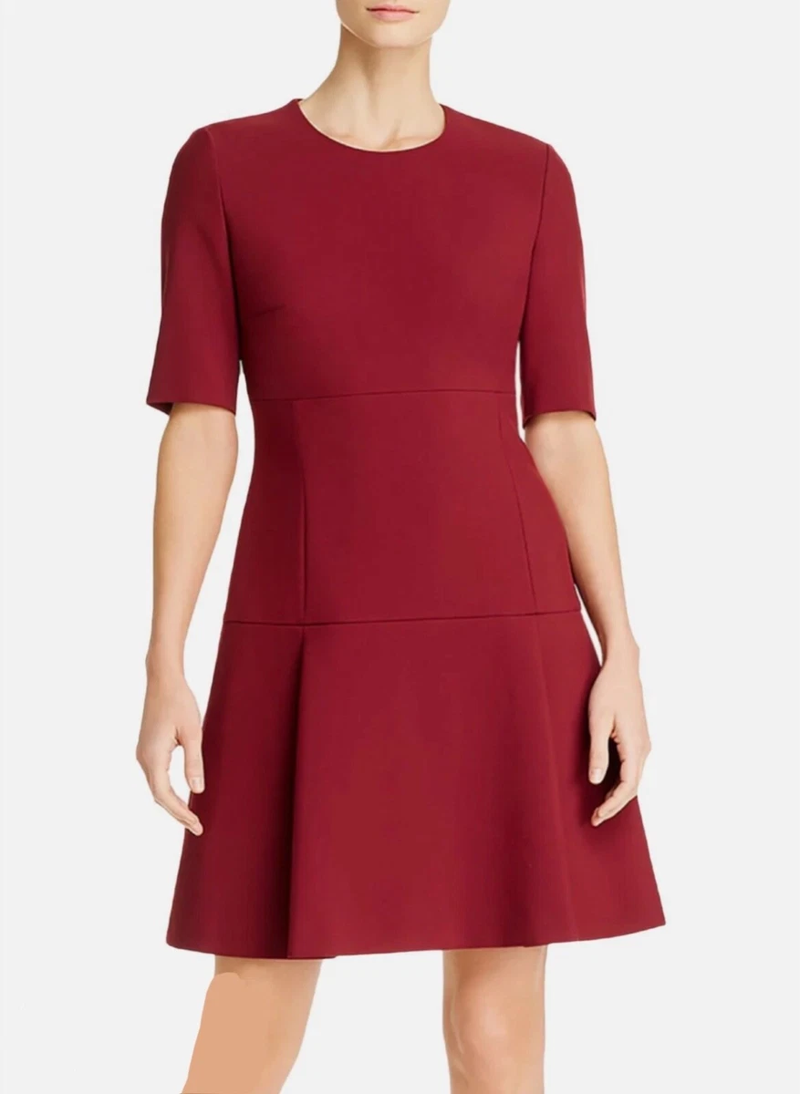 HUGO BOSS Wear To Work Knee Length Short Sleeve Maroon Red Pleated