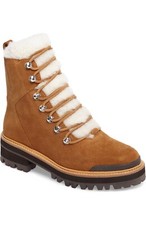 Marc Fisher Lizzie Leather Fur Lace-Up Cognac Brown Suede Ankle Boots Size 9