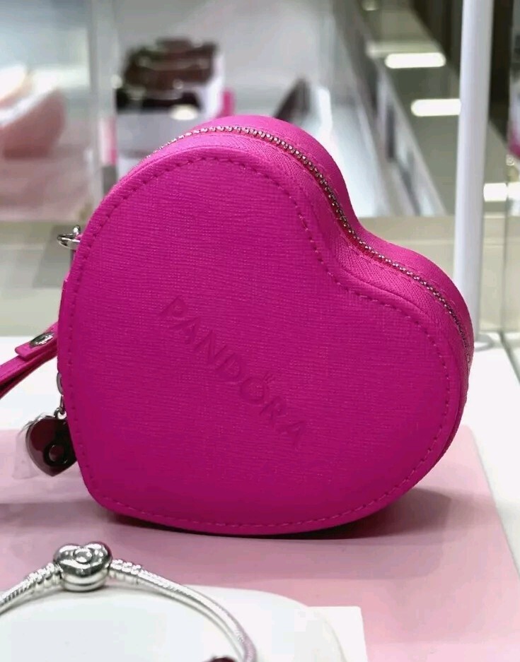 Pandora Faux Leather Pink Heart Jewelry Case, Bracelets, Rings