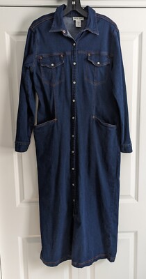 Vintage Chelsea Studio Women's Denim Long Sleeve Maxi Dress Size: 12