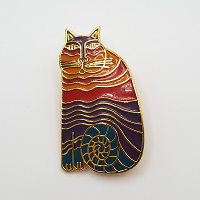 Vintage Laurel Burch RAINBOW CAT Pin Brooch Enamel Retired Gold Tone