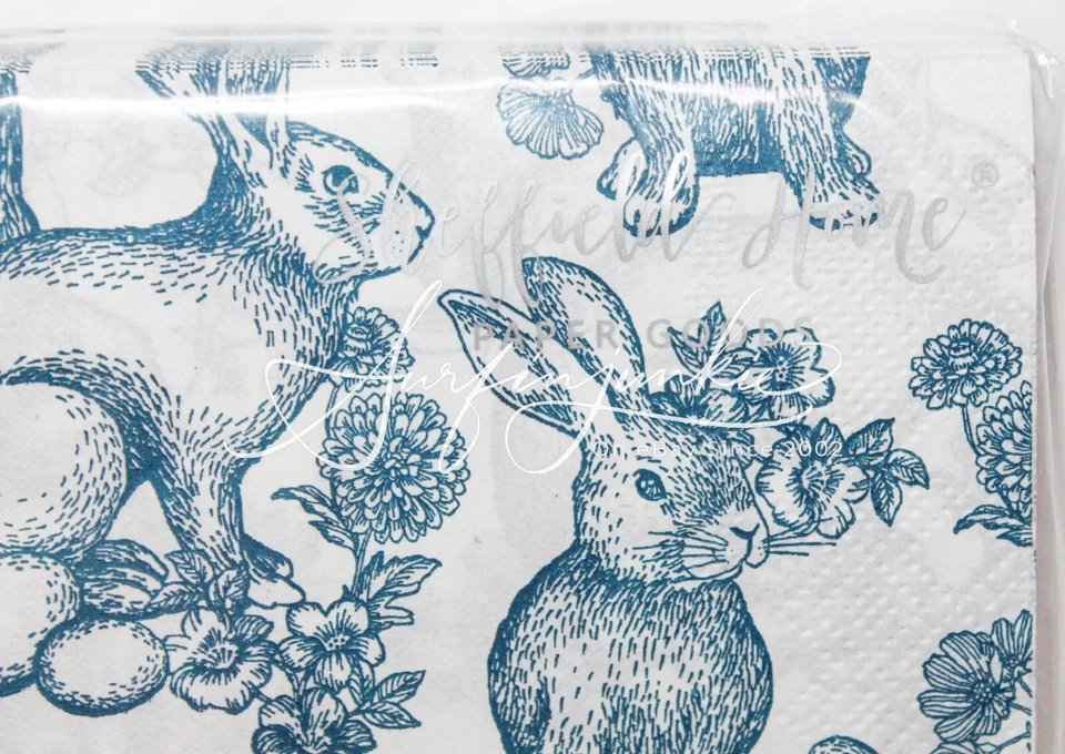 Dinner Napkin Bathroom Guest Towel 2 pack Blue Toile 32 Ct Easter Bunny Rabbit - Image 3 of 4