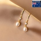Woman Real S925 Sterling Silver Freshwater Pearl Earring Hook Dangle Drop