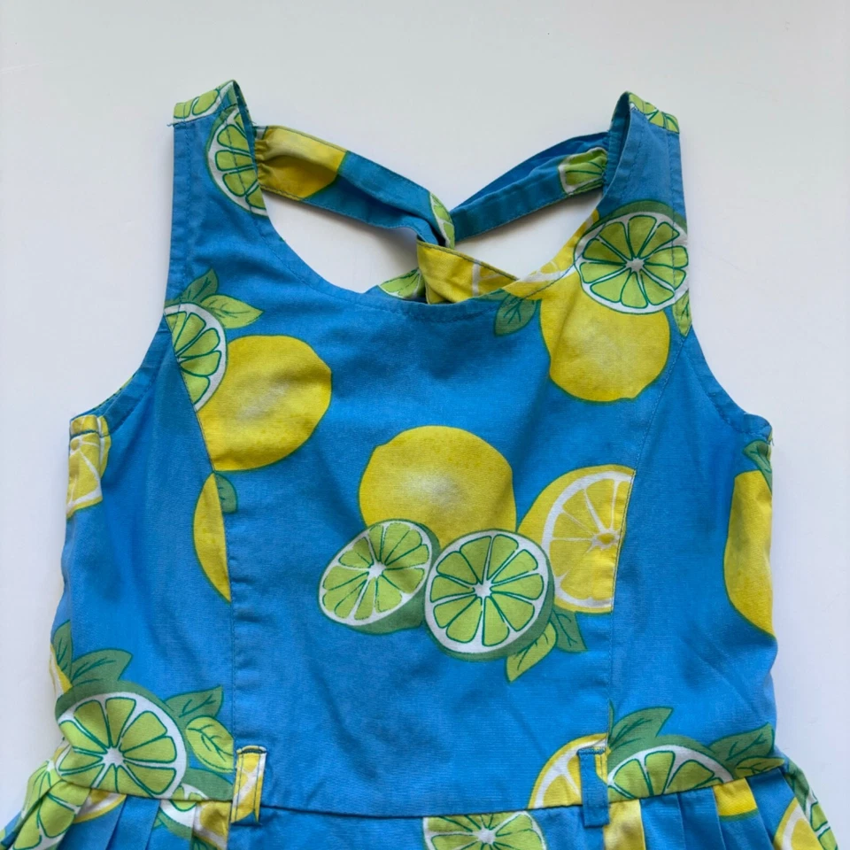 Vestido de limón con parche de calabaza azul amarillo sin mangas para niñas 6 calce acampanado Foto 2 de 4