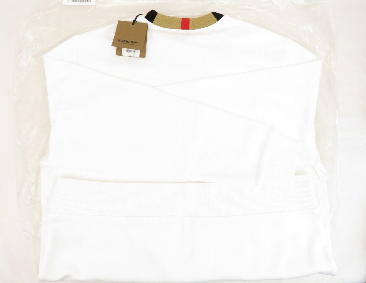 BURBERRY★素敵！JARRAD WHITE COTTON Sweatshirt $510 NWT BURBERRY JARRAD WHITE COTTON ICON STRIPE COLLAR