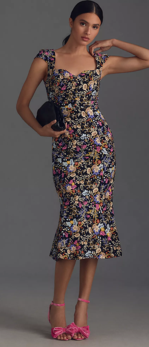 slim fit dress slacks The Cecily Fit & Flare Sweetheart Midi Dress by Maeve main image 0