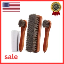 4-Piece Horsehair Shoe Brush Shine Kit, Shoe Polish Kit, Leather Shoes Boot Clea