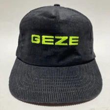 Geze Skiing Black Vintage Corduroy Adjustable Hat Cap Green Logo