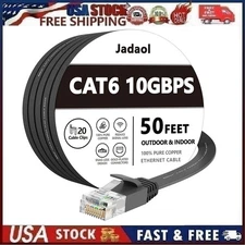 50FT CAT6 CAT 6 Flat Ethernet Cable LAN RJ45 Internet Router Patch Cord 50 Feet