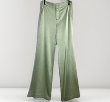 ALICE OLIVIA sz 6 satin pants Green Tea tall long 36 inseam Deanna wide Bootcut