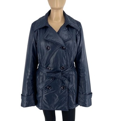 LIU JO Women Navy Blue Thermore Belted Pea Coat Jacket Size 52 EU 46 UK 20 US 16
