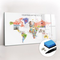 Glas Magnettafel Pinnwand Mit Marker Schwamm Magneten Flaggenkarte 120X60 Cm