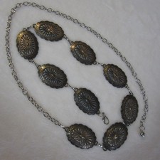 Silver Tone Western Concho Chain Link Belt 48" Boho Southwestern Style