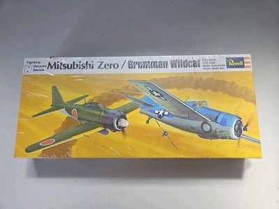 1969 Revell Mitsubishi Zero/Grumman Wildcat Model Kit Sealed (Minor Damage)