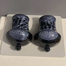 Vintage Art Pottery Wall Vase Pocket Matching Pair Blue Glazed 16cm Terracotta