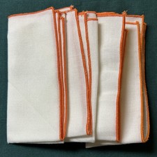 Mens White 100 Linen Handkerchief Pocket Square Burnt Orange Border Hanky 11  