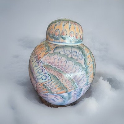 Vintage Macau Porcelain Ginger Jar Peacock Feather Pastel Chinoiserie 7  Lid