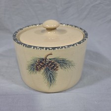 Home and Garden Party Stoneware Crock Trinket Candy Pot with Lid Pine Pinecone