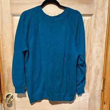 Vintage Hanes Sweatshirt XL Teal Green Blue Raglan Blank Made in USA 80s 90s