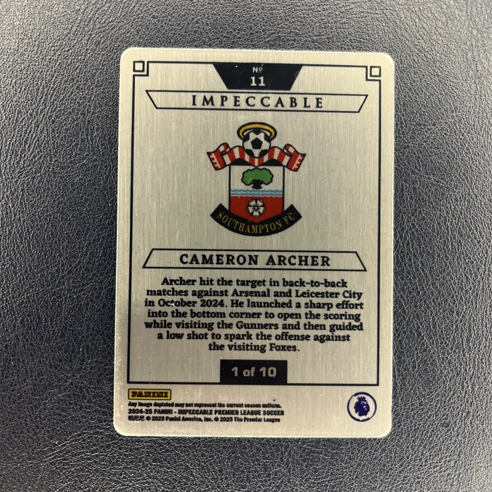 2024-25 Cameron Archer /10 Gold Panini Impeccable Stainless Stars Southampton Fc - Image 2 of 3
