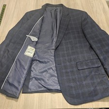 Jos. A Bank 1906 Collection Mens 46 Short Navy Blue Plaid Wool Blazer Sport Coat