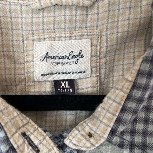 American Eagle Destroyed Western Flannel Shirt Womens Xl Green Plaid Distress - Picture 2 of 8