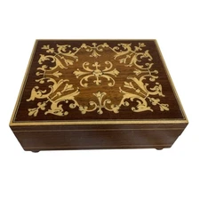 Reuge "Try to Remember" Swiss Musical Movement Wooden Jewelry Box Marquetry