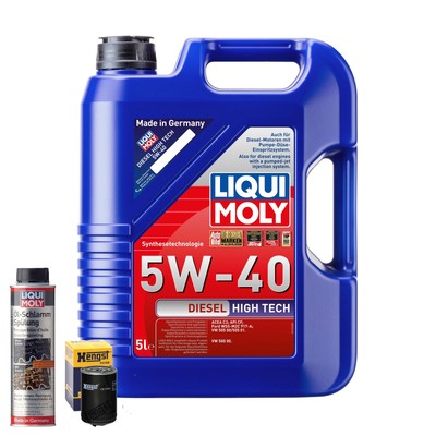 Motoröl 5W40 LIQUI MOLY Diesel High Tech 5L+HENGST Ölfilter +Ölschlammspülung