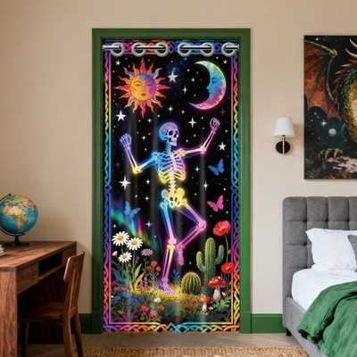 Colorful Dancing Skull Door Curtain Fluorescent Sun and Moon Doorway Curtain ...