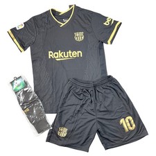 FC Barcelona Soccer Jersey Shorts Set Kids Size 28 Black Gold Messi 10 Kit
