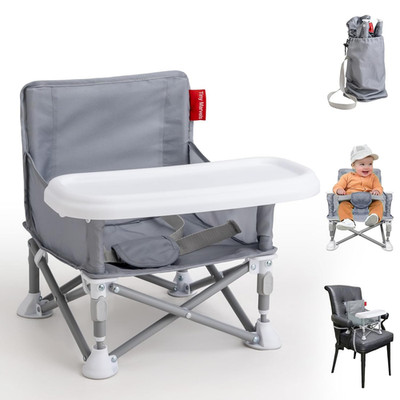 Portable Booster Seat Foldable Baby High Chair with Removable Tray Carry Bag