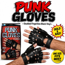 2 BLACK SILVER STUDDED PUNK HALF GLOVES Biker Heavy Metal Rocker Costume Stud