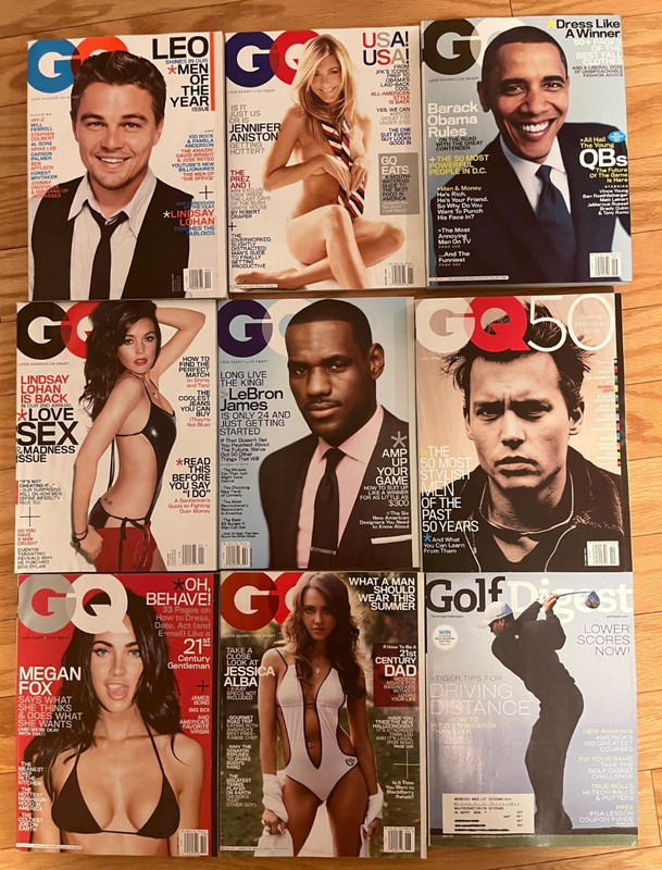 Lot 9 Vintage GQ & Golf Digest Mag 2006-2008 OBAMA LEBRON DICAPRIO MEGAN FOX TIG