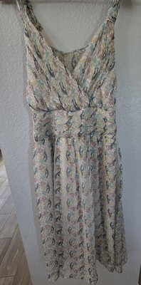 Y2K Silk Lined Ruched Floral Boho Fairycore Midi Dress Sz 6. Mended Torn Side
