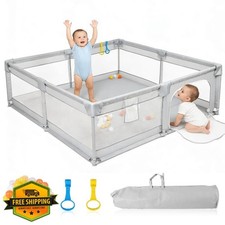 Arejonner Baby Playpen 6.56x6.56 ft Gray Mesh Kid Safe