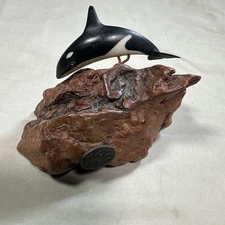 Orca Killer Whale Wood Sculpture by John Perry Bought At Sea World