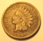 1908 S * SOME LIBERTY Letters * VG * Indian Head CENT * FREE SHIP USA Only