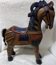 Vintage Wood Carousel Horse Decoration Hand Carved & Painted 15 5/8"T X 12.5W