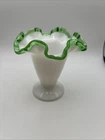 Fenton Milk Glass Green Emerald Crest Vase  4" Inches Tall