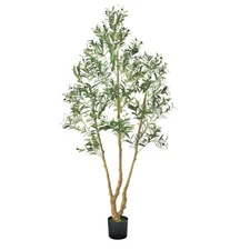 7 Foot Fake Olive Tree - Artificial Plant in Black Pot for Home & Office Use